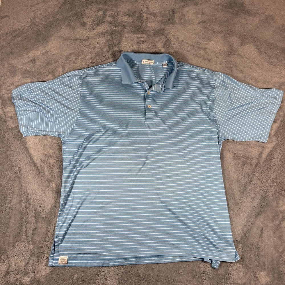 Peter Millar Polo Shirt Mens Size XL Blue Stripe 100% Cotton Golf Cas